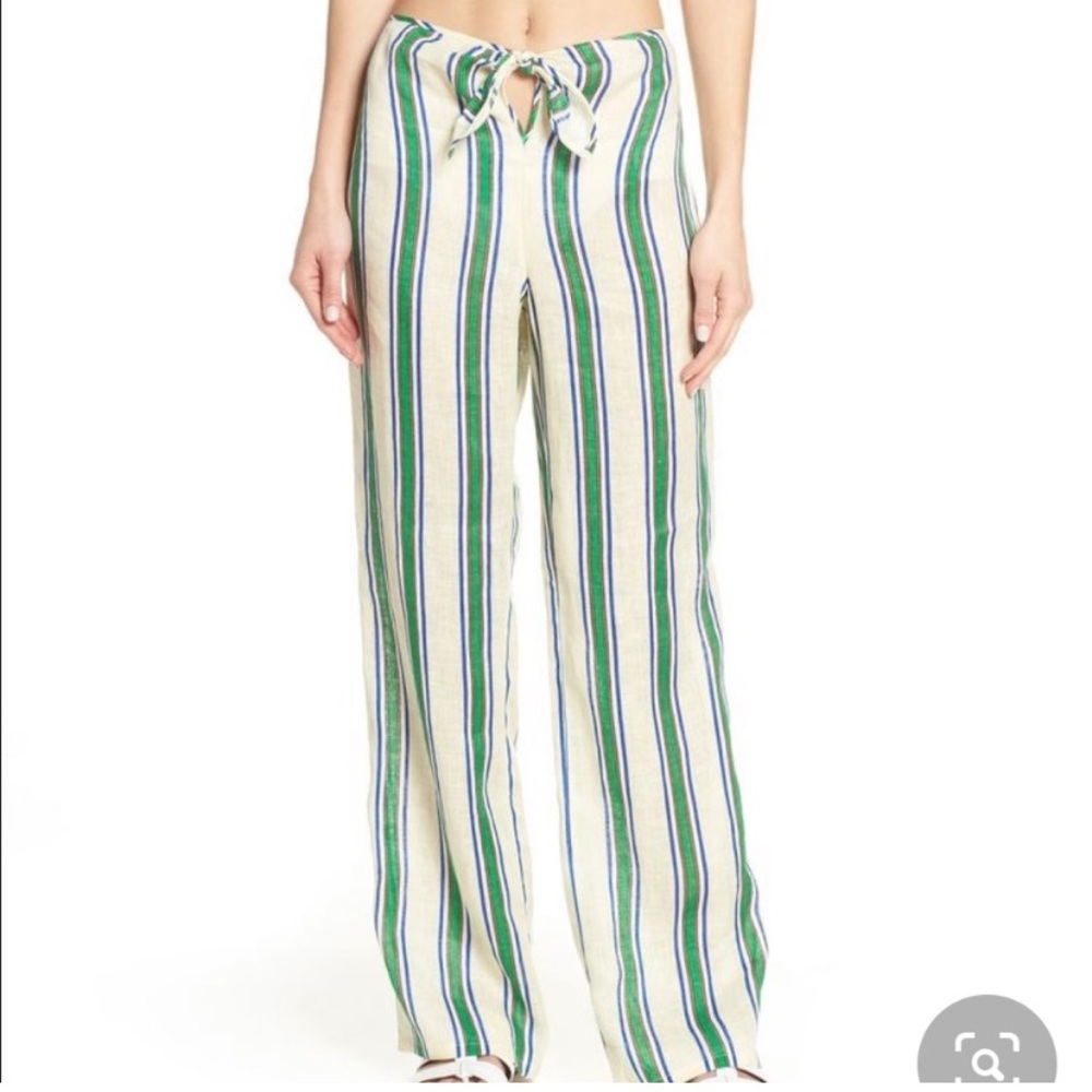 Tory Burch linen striped wide leg pants size M